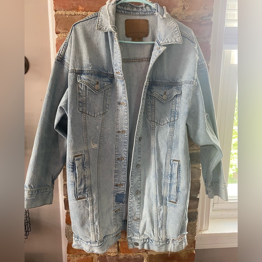 American Eagle distressed, oversized Light Blue Denim Jacket